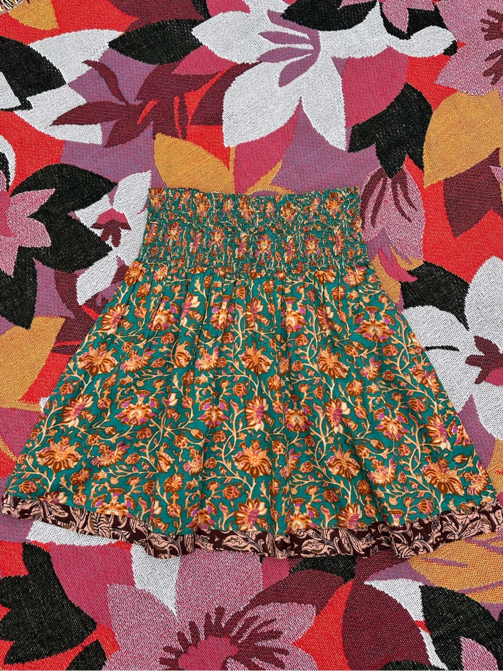 Natural Life Convertible/Reversible Smocked Mini Skirt Bohemian Floral